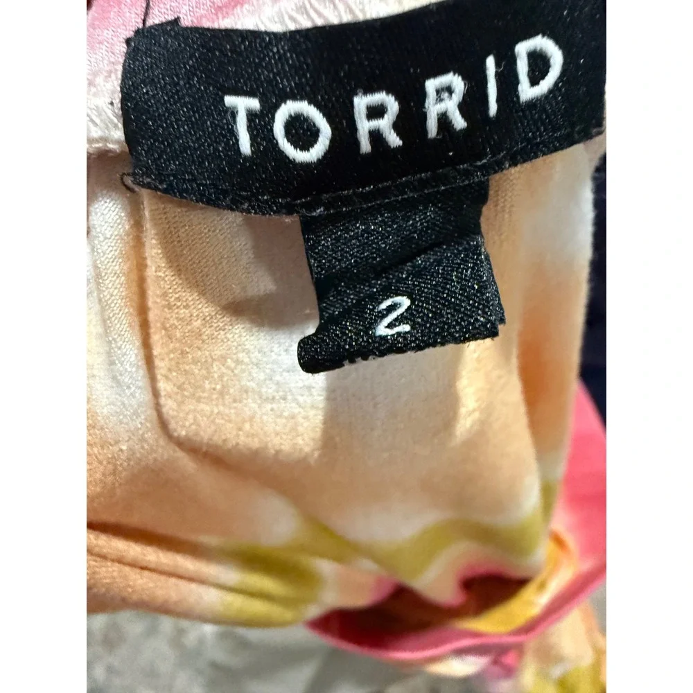 Torrid‎ Womens Size 2 Pink Orange Green Tie Dye Stripe Maxi Skirt Elastic Waist